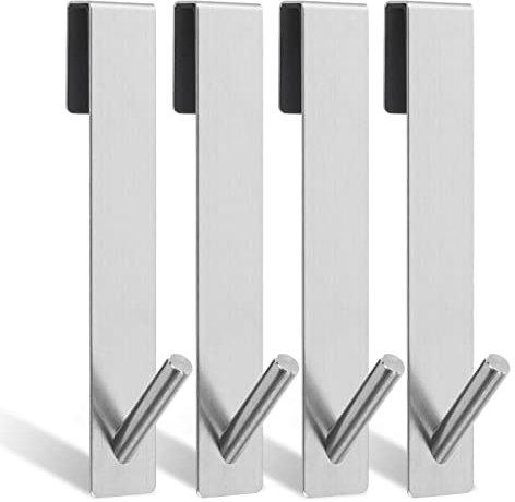 Crochets de Porte de Douche, 4 Pièces Accroche Serviette Salle de Bain, Porte Serviette Salle de Bain Patere Salle de Bain Sans Perçage, Acier Inoxydable Crochet Douche pour Sur Porte de Douche