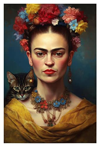 artboxONE Poster 90x60 cm Floral Frida Kahlo Love Cats - Bild Frida Kahlo Boho digital Art