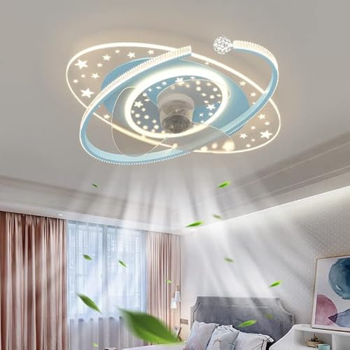 Bambini Design Ventilatore Da Soffitto Con Luce E Telecomando Motore CC Reversibile 6 Velocità Con Timer Per Soggiorno Camera Da Letto LED Dimmerabile Plafoniera Con Ventilatore-Blue