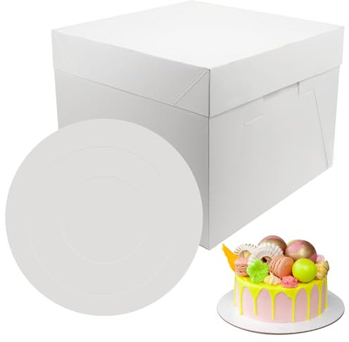 PHULWEL 4 Stück Tortenschachtel 30 * 30 * 20cm mit Tortenbrett für Stufenkuchen, Weiß Tortenkarton mit Kuchenbrett Cake Board, Einweg-Tortenbehälter