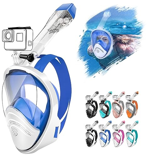 HINATAA Máscara de Buceo, Diseño de Doble Bola Flotante Anti-vaho Anti-Fuga Máscara de Snorkel, 180° Visión y Cámara Puede Colocarse Gafas de Snorkel Máscara, para Adultos,Jóvenes,Niños (S/M, Azul)