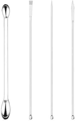 Labasics Juego de 4 Cucharas y Espátulas de Laboratorio, Acero Inoxidable, Espátulas de Doble Extremo para Laboratorio, Cucharas de Muestreo y Pesaje