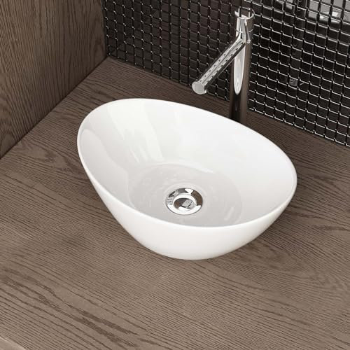 Waschbecken24 | Aufsatzwaschbecken | Premium-Qualität | Einfache Installation | Modernes Design (36x25x14cm, Weiß / A688)