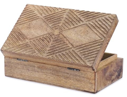 Ajuny Caja de Almacenamiento de Joyas Decorativa Tallada a mano de Madera Diseño de Línea Cofre del Tesoro Multiusos Organizador de Recuerdos Collares Cajas de Relojes Regalos 8x5 pulgadas