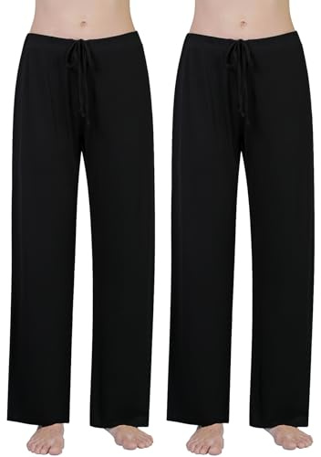 Ymmchy Women's Pajama Pants Soft Pyjama Bottoms Lounge Trousers Sleep Pants with Pockets 2-Pack Black/Black S