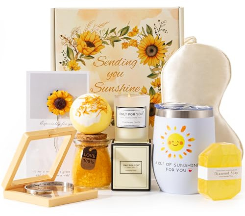 Pamper Gifts for Women,Sunflower Birthday Gifts for Her,Get Well Soon Gifts Hampers Pamper Box for Women,Self Care Package Relaxation Spa Bath Set Christmas Presents Ideas for Siste,Best Friend, Mum
