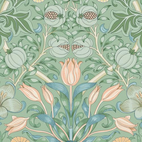 Yullpaper Carta da parati floreale vintage, autoadesiva, verde, lavabile, motivo floreale, foglie, per mobili, verde, 44,5 cm x 300 cm