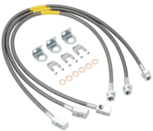 Racewill 89715 Stainless Brake Lines, Front & Rear Extended Brake Lines (89702 & 89703) for 4-6 Lift, Compatible with 1987-2006 4WD Jeep Wrangler TJ YJ XJ, 1984-2001 2WD/4WD Jeep Cherokee XJ