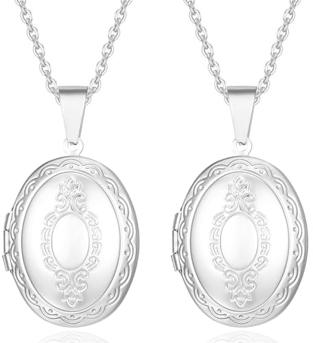 Kawailay 2 st öppet medaljong halsband bilder foto hänge kedja rostfritt stål charm halsband för kvinnor, Standard, Rostfritt stål