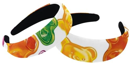 2 Pack Polyester Wide Headbands for Women, Cute Gummy Bear Candy Headbands Hair Band Fashion Non Slip Hairhoop for Girls Women Hair Accessories