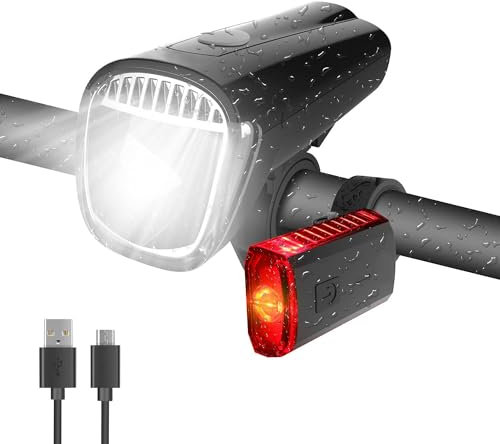 Kit d'éclairage LED pour vélo - Clignotant avec homologation STVZO - Rechargeable par USB - Lampe avant + feu arrière (10/20/40 lux) - Étanche