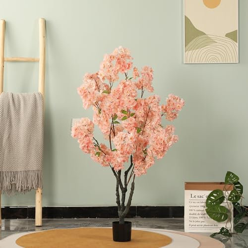 EXCLURA Kunstbaum Künstlicher Baum mit Rosa Kirschblüten, Lebensechter Künstlicher Seidenbaum mit Topf, Champagnerfarbener Kirschblüten- und Rosa Künstlicher Sakura-Blumenbaum(Beige,120cm(47 1/4))