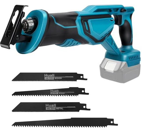 Cordless Reciprocating Saw Compatible with Makita 18V Batteries, 0-3000 RPM Variable Speed, Brushless Electric Sabre Saw with 4 PCS Saw Blades ffor Metal, Wood, PVC Cutting (No Battery)