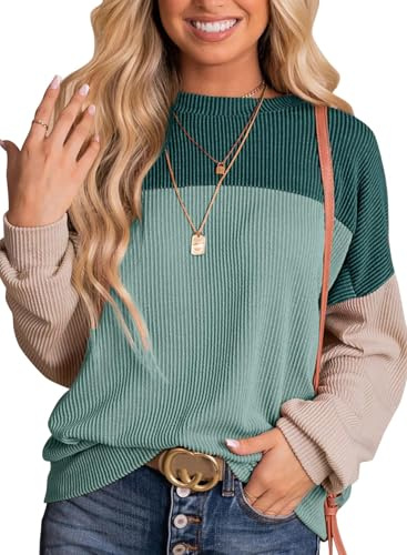 Daspkuwy Women's Jumpers Color Block Patchwork Striped Long Sleeve Tops | Soft Knit Fabric for Comfort, Crewneck Design, Relaxed Fit Suitable for Casual Office and Daily Wear, Ideal for Autumn Winter