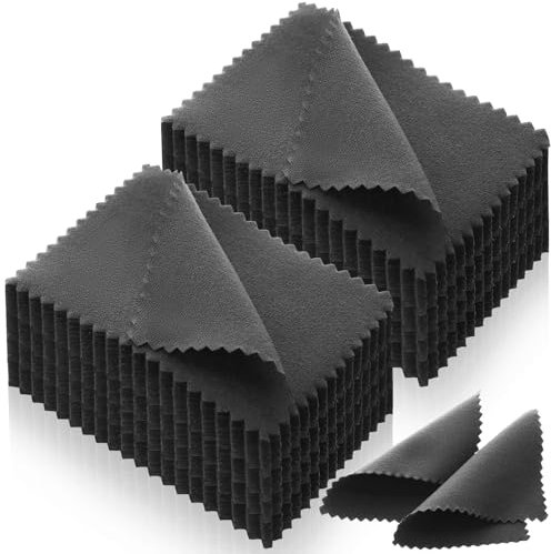 Tatuo 200 Pieces Jewelry Polishing Cloth 2.36 x 3.15 Inch Double-Sided Polishing Cloths Silver Glasses Cleaning Cloths for Gold Silver and Platinum Jewelry Watch Coins Glasses(Dark Gray)