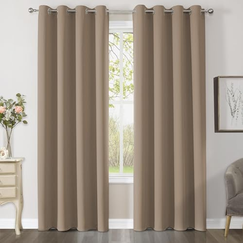 CUCRAF Verdunklungsvorhänge Thermovorhang Kälteschutz 2er Set H213 x B132cm Vorhänge mit Ösen Khaki Vorhang Blickdicht Weich und Langlebig Schallschutz Vorhang für Schlafzimmer Wohnzimmer