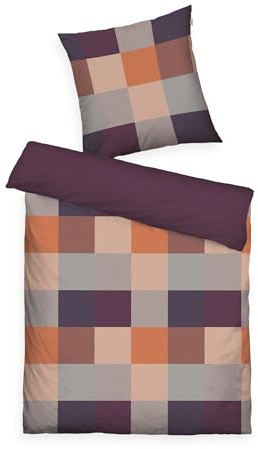 TOM TAILOR Flanell-Bettwäsche, 80x80 cm + 135x200 cm, 100% Baumwolle/ Flanell, Mit Wendemotiv und farbigem Markenreißverschluss, BOLD MOSAIC Mehrfarbig (Plum & Warm Coral)