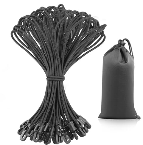 AiQInu Gummiseil mit Haken 26 cm, 25 Stück Expander mit Haken, Planenspanner Zeltgummis Gepäckspanner, Gummiseil mit Aufbewahrungsbeutel für Planen, Zelt Net, Camping