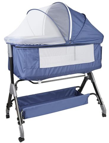 OHMG Beistellbett 3 in1,Zustellbett,Babybetten Tragbar Babybett mit atmungsaktivem Netz und Laken, Verstellbarer Stubenwagen Beistellbett,Höhenverstellbar mit Matratze