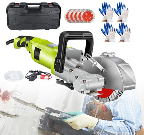forplubossmmp Rainureuse Murale Électrique 4000 W | Machine De Découpe De Rainures Murales 7500 TR/Min | Rainureuse Électrique pour Béton avec Rainurage À 360° | Largeur De Rainure : 33 Mm,Green