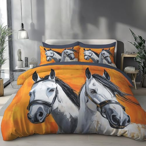 Set Di Biancheria Da Letto Animale - Cavallo A Due Teste Set Di Biancheria Da Letto In Per Letto 220X240Cm, Lussuoso Completo Biancheria Da Letto Reversibile