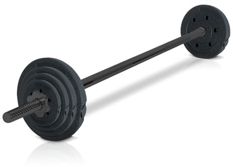 wuuhoo® Schwarze Langhantelstange & Hantelscheiben im Set Marcel 3.0, 26kg-60kg, Hantelstange 30mm, Stahl Hantel, Zement Hantelscheiben 30mm, 120cm-200cm Set 6-60kg