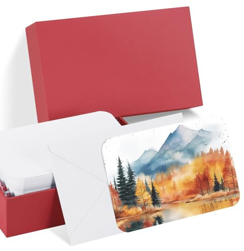 PATIKIL 30 Sets Cartes Aquarelle naturel Coton 140lb/300 GSM Cartes Postales Coins Arrondis Avec Enveloppes Pour Art Peinture Notes De Remerciement Créatives, 4x6 Inch(Rouge)