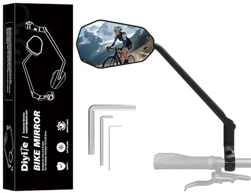 Diyife [360°- Drehung]Fahrradspiegel, Verlängerte Spiegelstange & Extra Große Spiegeloberfläche Aus Glas, Fahrrad Rückspiegel für Lenker [Links], PA6+30% GF-Material, für 22–25,5mm Lenker