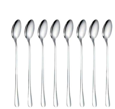 Lot de 8 cuillères longues en acier inoxydable pour thé glacé 20 cm