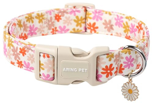 ARING PET Collier d'été pour chien, Collier pour chien imprimé de fleurs colorées, Collier en coton avec boucle en plastique à détachement rapide pour chiens garçons et filles