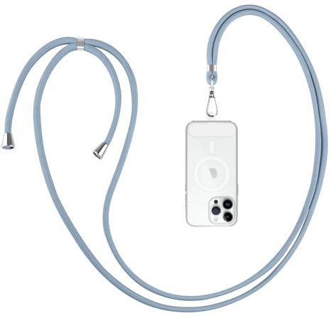 Wanme Cordon Telephone Portable, Lanière de Cou de Téléphone Portable, Réglable et Détachable, Compatible avec la Plupart des Coques de Téléphone, Bleu Clair