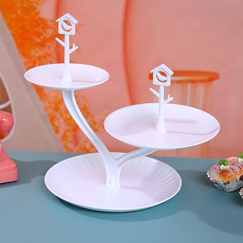 Quanerba Pack of 2 Cake Stands, Cake Stands, Reusable 3 Tier Cupcake Dessert Stand Plates, White, 3-Tier Plates for Christening, Baby, Birth, Blue, Communion