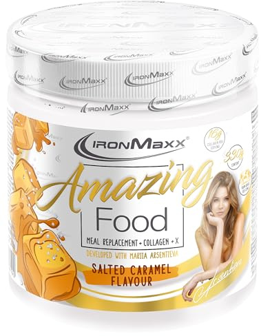 IronMaxx Amazing Food Sostituto di Pasto – Salted Caramel 330g Confezione | Con Collagene, High Protein e Senza Glutine, con Collagene di Alta Qualità, in Collaborazione con Mariia