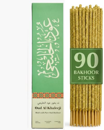 Oud al Khaleeji Incense Sticks by Dukhni |90 refreshing oudh incense sticks | Charcoal Free, Non toxic 50-60min burn time oud sticks | Long lasting Arabian Oud Incense sticks for Meditation & Prayer