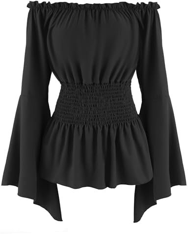 AIEOE Womens Dressy Casual Summer Bell Sleeve Tops Empire Waist Babydoll to Hide Tummy Blouse Black XXL