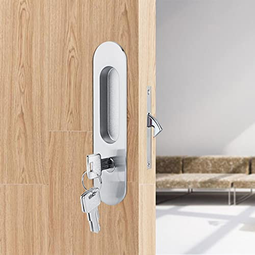 Cerradura de puerta corredera, Cerradura de Puerta Deslizante con 3 Llaves Cerradura de Seguridad de Aleación de Aluminio para Puertas Cocinas Muebles de Madera Accesorios de Hardware (plateado)