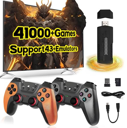 X2 Ultra Console de Jeu rétro Retro Game Stick, manette de jeu vidéo avec deux manettes sans fil 2,4GHz,plus de 41000 jeux rétro intégrés,plus de 43 émulateurs,sortie HD 4K,plug and play(128Go)