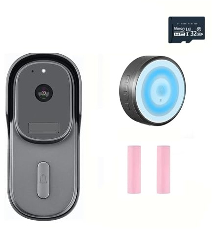 VEKELETE Timbre con cámara y videoportero Inteligente Tuya con WiFi, HD 1080P, con Cable, CC/CA 12-24 V, Alimentado por batería(A App)