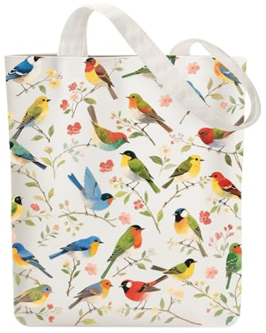 ANATTASOUL Baumwolltasche Personalisiert mit Text in KunstBlumen n und Vögel, Leinwand Geschenk Tragetasche für Damen Freundin Mama Schwestern Ehefrau Geburtstag, Muttertag Tasche
