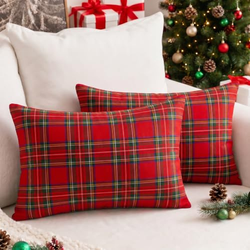 Vorysum 2er Set Rot Weihnachten Kissenbezug 30x50 cm Samt Karierte Winter Weihnachtsdeko Kissenbezüge Dekokissen Kissenhülle Zierkissen Christmas Wohnzimmer Büro Hotel