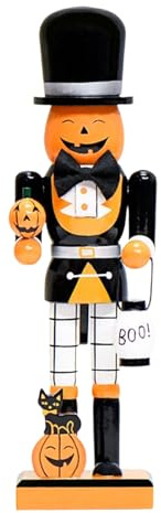 Dorugage Halloween Nutcracker | Wooden Nutcracker Soldier Figurine | Nutcrackers Pumpkin Ornament | Skeleton Cat Nutcrackers Statue Decoration for Festive Table Shelf Mantel Display Spooky Home Decor