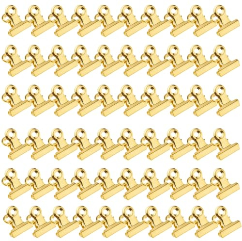 60 Stück Klammern Gold, BüRoklammern Gold, Kleine Klammern FüR Fotos AufhäNgen, 22mm Mini Metall Klammern, Multi-Function Scharnier Clip Briefklemmer FüR Tags Taschen, Fotos, BüRo, KüChe