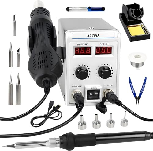 WUDLEP 760W 2 in 1 Soldering Station, Hot Air Rework Station with LED Dual Digital Display, Electric Soldering Iron Station with Heat Gun and Solder Iron Kit, Auto Sleep Functions
