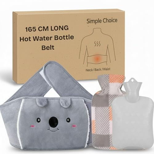 Simple Choice Wearable Hot Water Bottle Belt with Cover – 1L Adjustable 65 Strap – Cozy Koala Hands-Free Heat Pad for Period Pain Relief, Back Pain & More – Hot Water Bottle & Cover Set