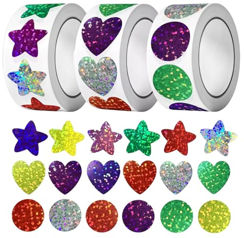 Saituo Home 1 500 st. färg glitterstjärnor och kärlek klistermärken rulle, glitterklistermärken klistermärken för barn belöning i skolan klassrum självhäftande, klistermärken kärlek för fest