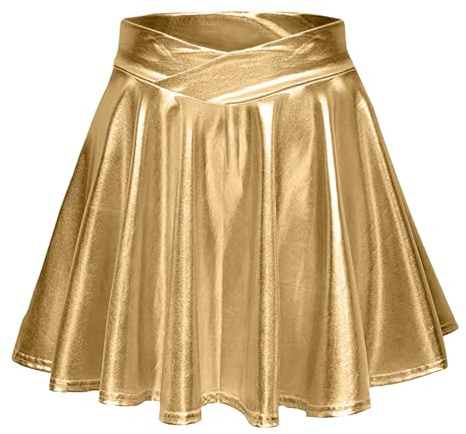 Donna Gonna Vita Alta Casual Solida Colore Mini Gonna da Donna Lucido Metallico Elastico Alta Vita Mini Gonna Festival A-Linea Liquido Skater Gonna