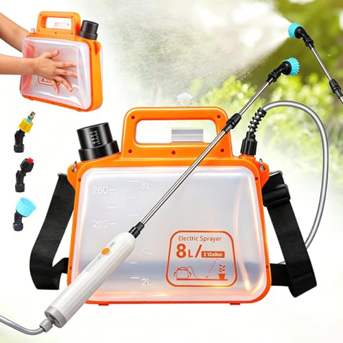 Pulverisateur Electrique 8L Pliable, Buse Multiple avec Batterie 2500mAh USB, Lance Télescopique, 3 Buses, Moteur à Pression Automatique pour Jardin, Pelouse, Désherbage, Nettoyage