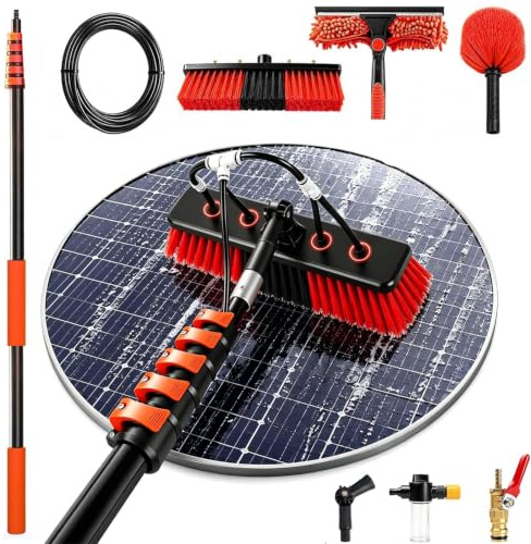 Window Cleaning Pole Water Fed Telescopic Brush,6M Window Cleaner Water Fed | Solar Panel Cleaning Kit with Inline Tap & Soap Dispenser, Squeegee Cobweb Duster Brush for Conservatory Roof Fascias