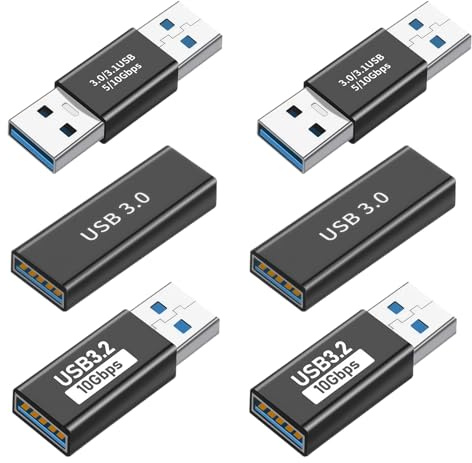Juego de 6 adaptadores USB 3.0 macho a macho, hembra a hembra y macho a hembra, adaptador USB de alta velocidad, 5 gbps, adaptador USB a compatible con PC, portátil, impresora, disco duro
