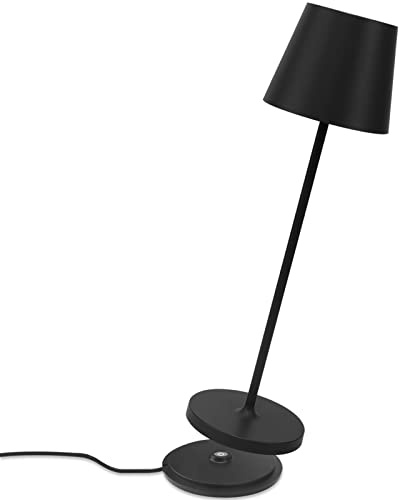 K-Bright 3000 K warmweißes Licht Dimmbare LED Akku Tischleuchte Schwarz | Akku tischlampe aus Aluminium Für Esstisch, Bartheke, Camping, Wasserdicht IP54 Designer Tischleuchte mit USB Ladestation